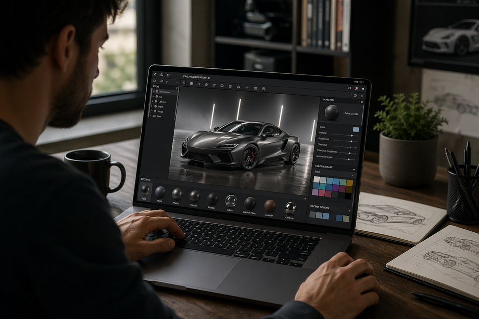 eine Person konfiguriert ein Auto